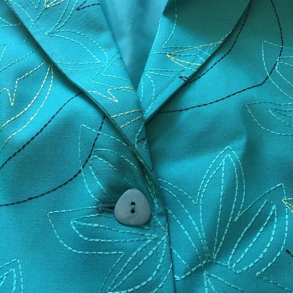 Requirements Embroidered Green Blazer with Textured Fabric and Notched Lapels - Picture 8 of 10